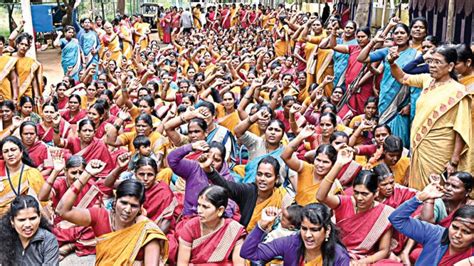 Hundreds Of Anganwadi Workers Stage Protest Seek Implementation Of