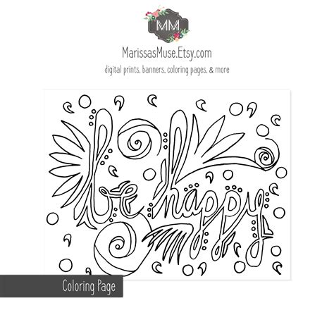 Printable Be Happy Coloring Page 85x11 Inch