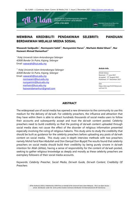 Pdf Membina Kredibiliti Pendakwah Selebriti Panduan Berdakwah