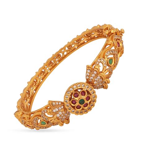 Tarinika Antique Gold Plated Sarang Bangles With Floral Design Indian