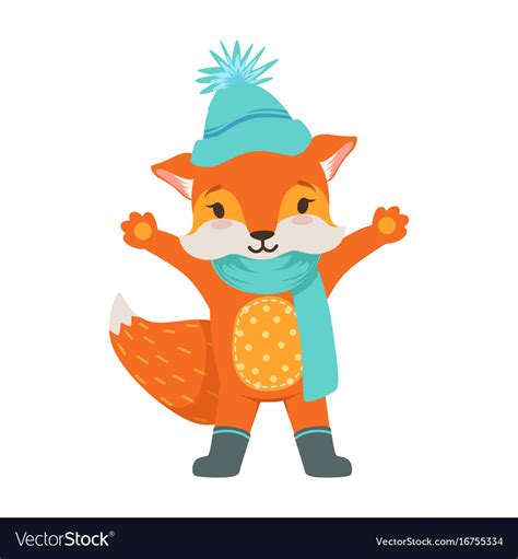 Cute Orange Fox Character Wearing In A Light Blue Vector Image