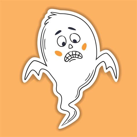 Halloween vector sticker. One line hand drawn Halloween emoticon ghost ...