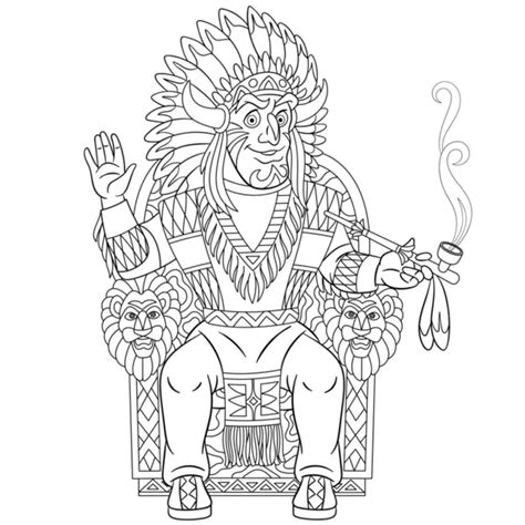 Coloring Page With Native American Indian Man Stock Vector Image By