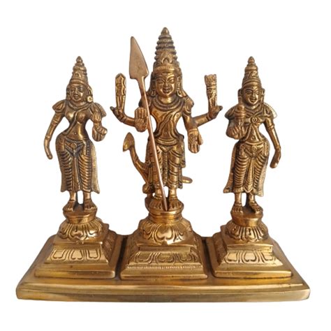 Golden Gold Plated Murugan Valli Deivanai Brass Statue For Worship