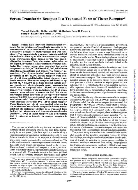 (PDF) Serum transferrin is a truncated form of tissue receptor