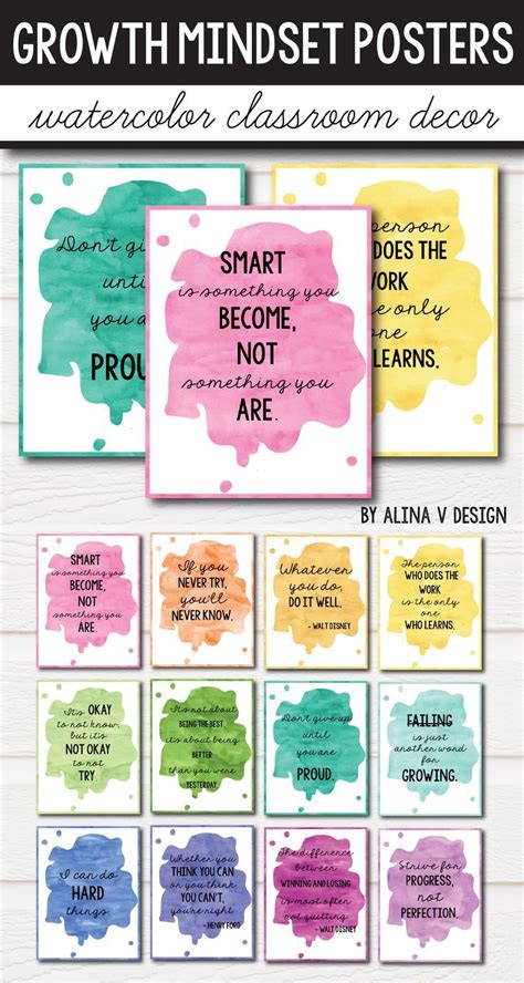 Watercolor Boho Rainbow Classroom Decor Spring Growth Mindset Posters Watercolor Classroom