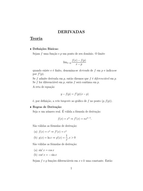 Teoria E Exercícios Sobre Derivadas Conceitos Fundamentais Regras De