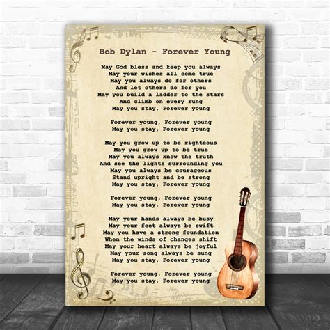 Bob Dylan Forever Young Song Lyric Vintage Music Wall Art Print - Song ...