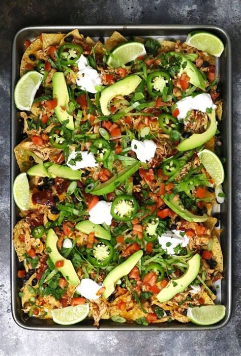 Sheet Pan Loaded Chicken Nachos The Thirsty Feast By Honey And Birch