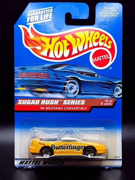 Hot Wheels 96 Ford Mustang Convertible Yellow Butterfinger 1997 Sugar Rush Birthday Gift Role