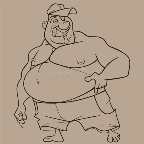 Dibujo De Un Hombre Gordo Sonriente Con Pantalones Cortos Y Un Torso