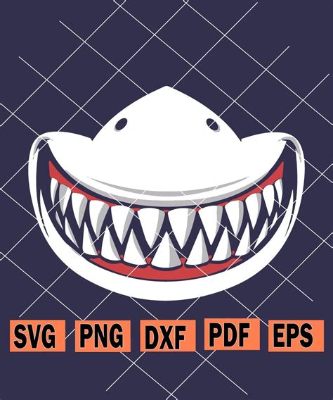 Shark teeth face mask svg, Angry shark face mask svg, Shark fangs mask ...