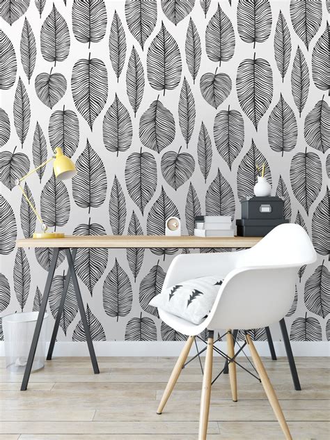 Black and white leaves Wallpaper 194 Wallpaper Classic | Etsy