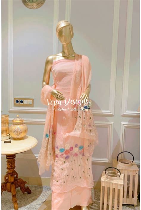 Georgette Nude Pink Heavy Handwork Suit Virsa Designs