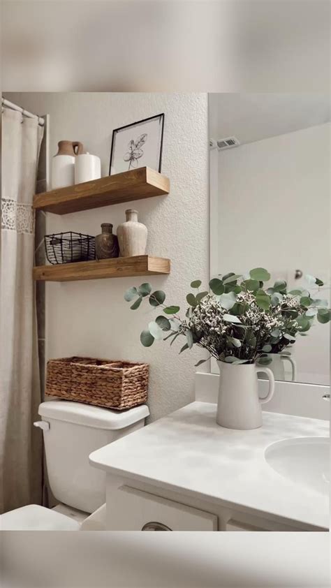 Neutral Bathroom Aesthetic Boho Bathroom Wood Floating Shelves