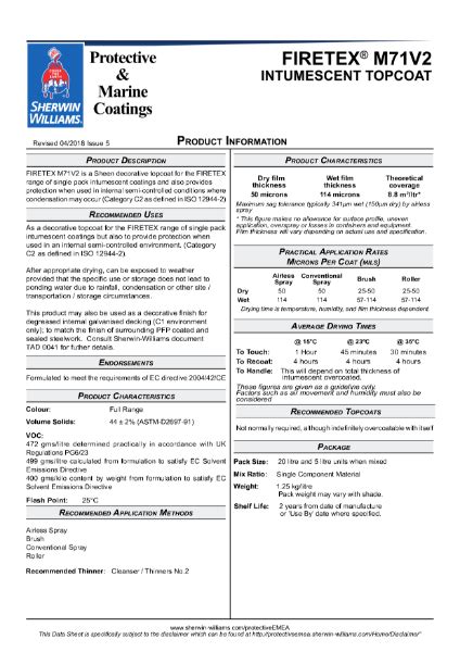 Firetex® M71v2 Product Data Sheet Sherwin Williams Nbs Source