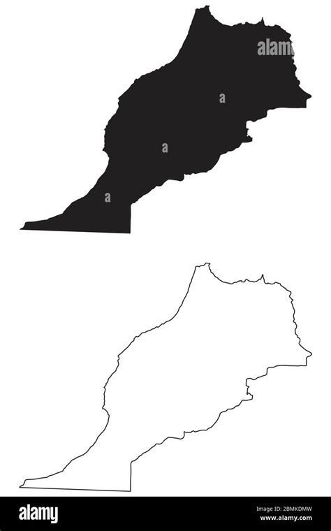 Morocco Country Map Black Silhouette And Outline Isolated On White