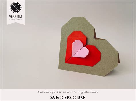 Origami Heart Valentines Day Card Base Cut Files Svg Silhouette Cricut Diy Cardmaking Etsy