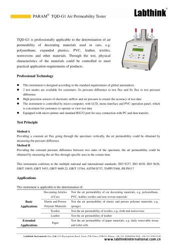 Tqd G Air Permeability Tester Labthink Instruments Co Ltd Pdf