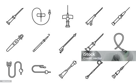 Medical Catheter Icons Set Outline Style Stock Illustration Download