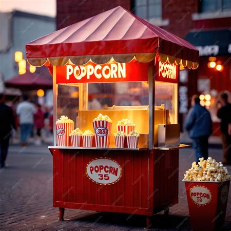 Popcorn stand commercial stall preparing and selling popcorn snack