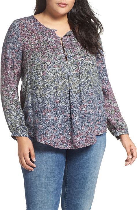 Lucky Brand Pintuck Woven Peasant Top Plus Size Nordstrom