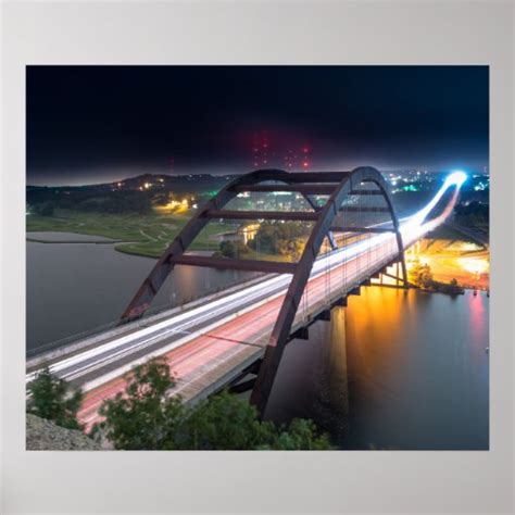 Austin 360 Pennybacker Bridge At Night Poster | Zazzle