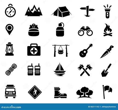 Camping Outdoor Activity Recreation Icons Stock Vector