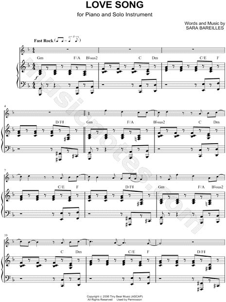 Sara Bareilles "Love Song - Piano Accompaniment" Sheet Music in F Major - Download & Print - SKU ...