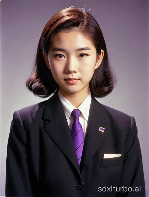 Stylish Young Japanese Woman In 1950s Black Suit With Purple Tie Sdxl