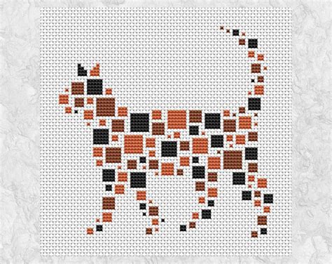 Geometric Cat Cross Stitch Pattern Simple Modern Quick And Etsy