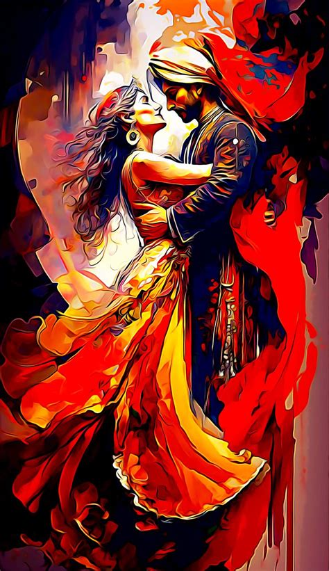 Indian Lovers Dancing Art Romantic Painting Aesthetic abstract intimate ...