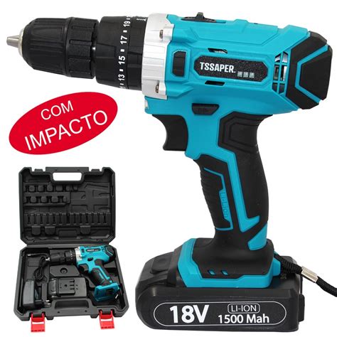 Furadeira Parafusadeira impacto 3 8 Bateria 18v Acessórios