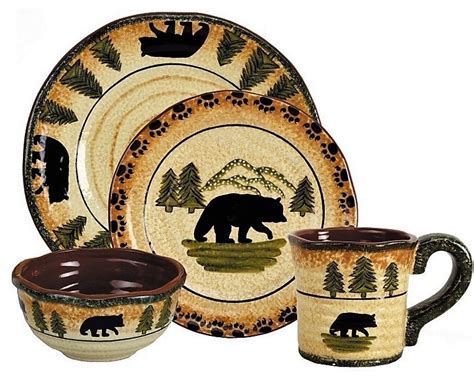 Black Bear Dinnerware 16 Piece Set Rustic Dinnerware Sets By