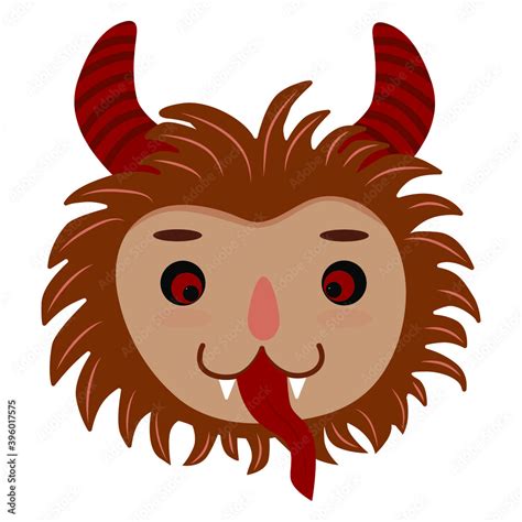 Cute Krampus Face Traditional Central European Folklore Character St