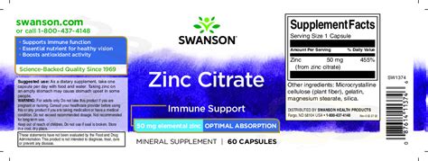 Swanson Zinc Citrate Mineralstofferg Nzung Zur Unterst Tzung Der