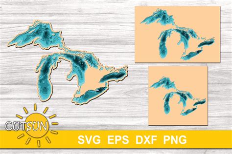 Layered Great Lakes Map Svg Eps Dxf 10 Layers Cricut Etsy