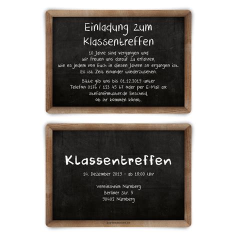 Klassentreffen Einladungskarten Individuell Text A Schiefertafel