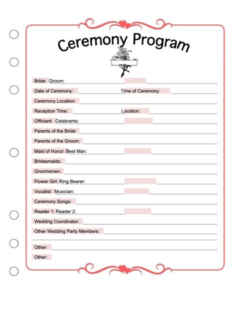 Wedding Ceremony Program Template printable pdf download