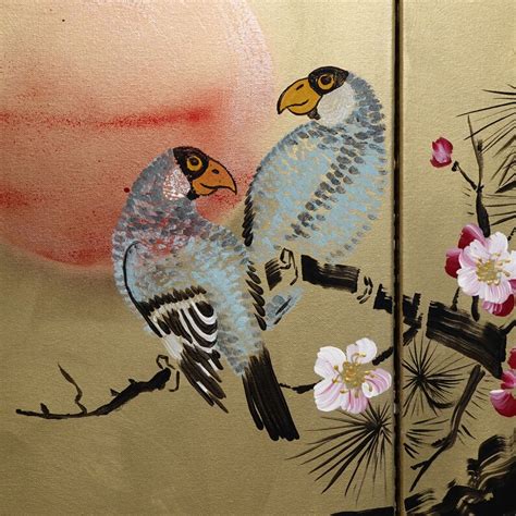 Japan Art Cherry Blossom And Love Birds Japanese Style Etsy