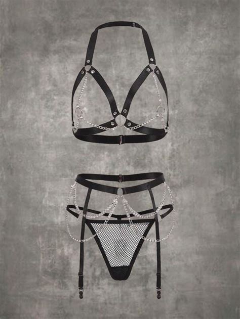 Is That The New Grunge Punk 3pack Chain Decor Harness Lingerie Set