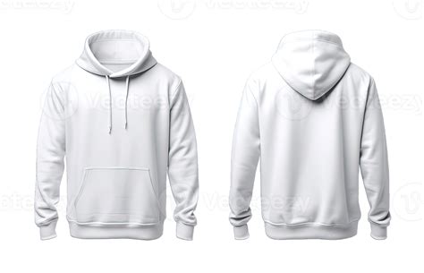 White Hoodie Front And Back Side Mockup Template Isolated On