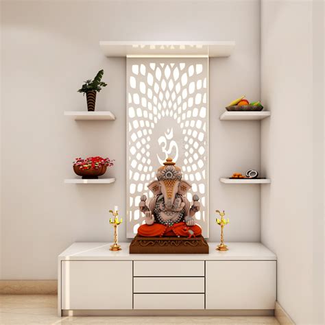 Compact Pooja Mandir Unit With CNC Cuttings Livspace