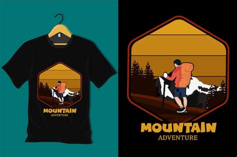 Design De Camiseta Vintage Retr De Aventura De Montanha Vetor Premium