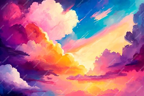 Un Cuadro De Nubes Con Un Cielo De Colores De Fondo Vector Premium