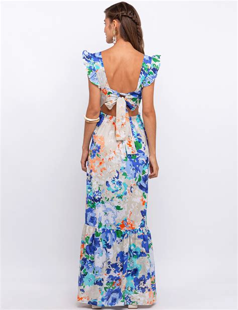 Vestido Longo Floral Azul Elora