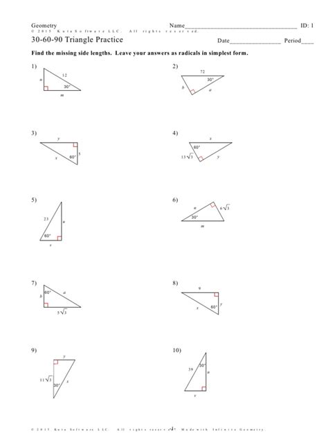 30 60 90 and 45 45 90 Triangle Worksheet 1 x | StudyX - Worksheets Library