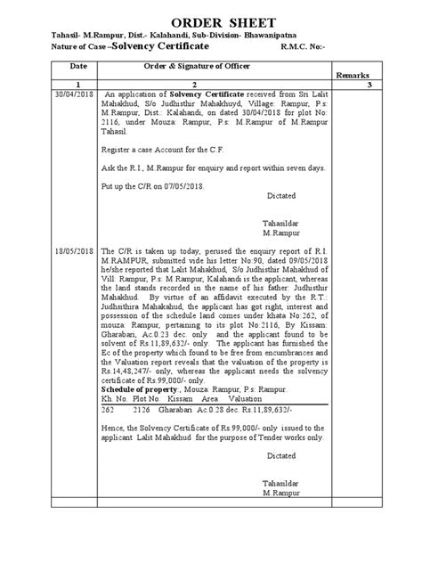 Order Sheet Solvency Certificate Pdf Government Common Law