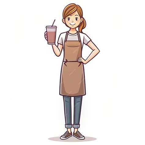 Premium Photo | Female baristas with milk tea cartoon hand drawn