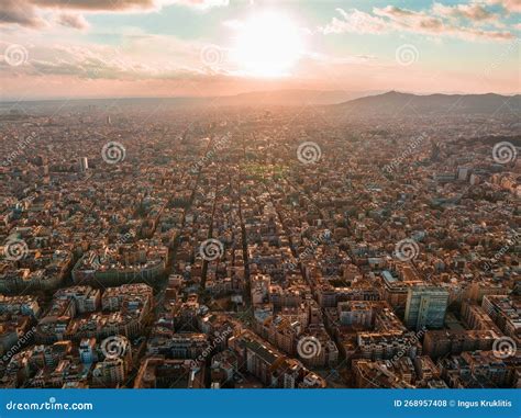 Barcelona Street Aerial View With Beautiful Patterns In Spain Stock